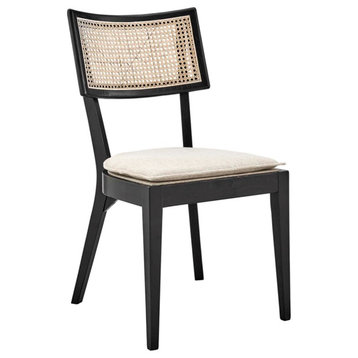 Modway Caledonia 19" Woven Back Farmhouse Wood Dining Side Chair in Black/Beige