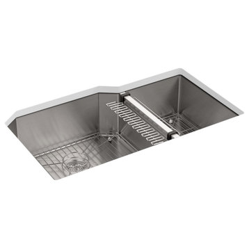 Strive Under-Mount Double-Bowl Kitchen Sink With Rack, Stainless Steel