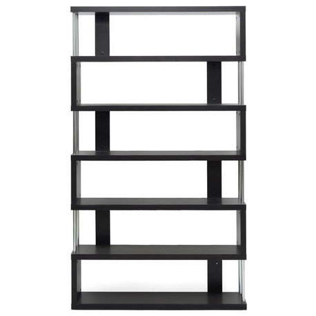 Baxton Studio Barnes Six-Shelf Modern Bookcase, Dark Brown