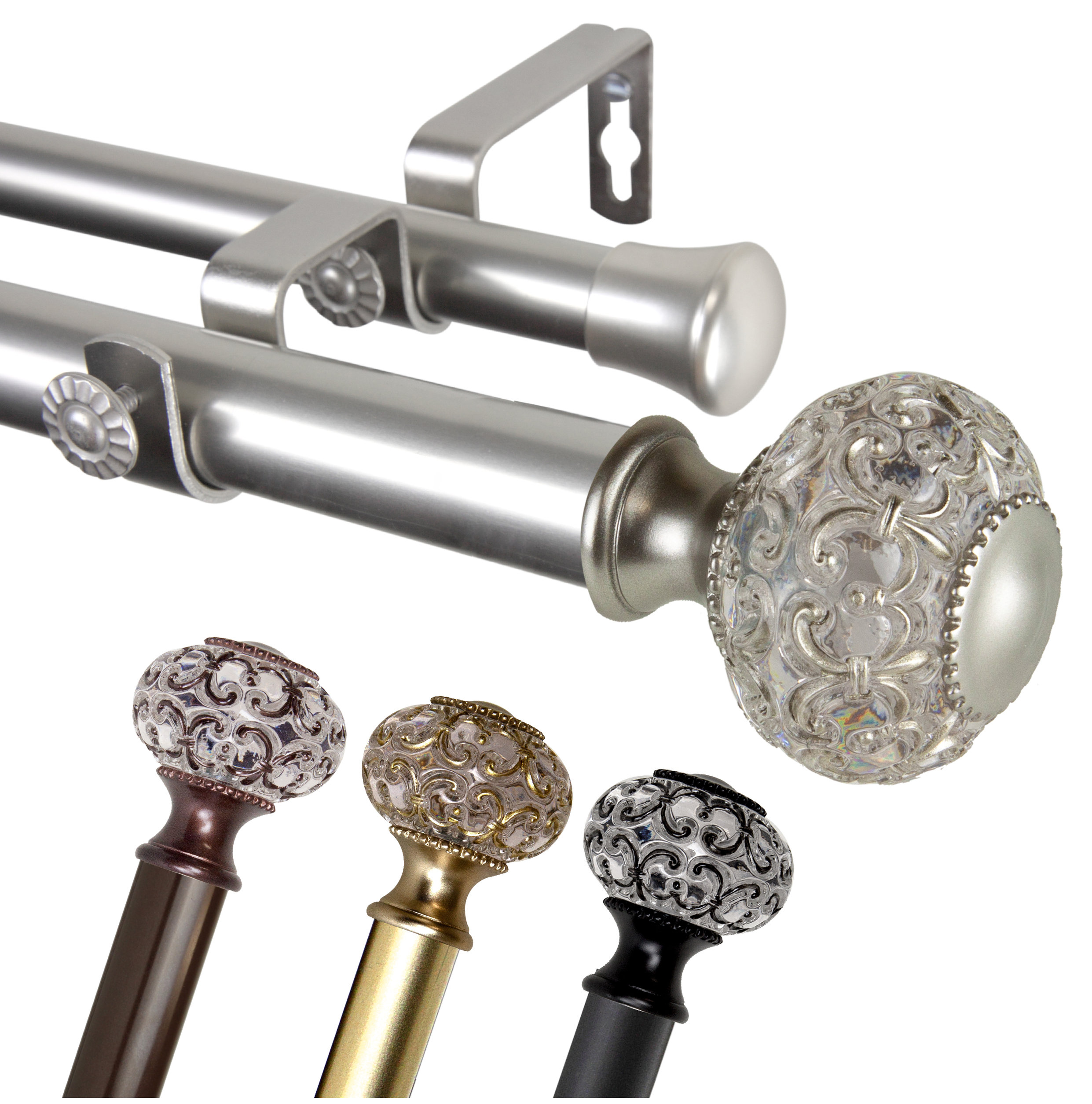 Bailey 1" Diameter Double Curtain Rod, 120-170" - Traditional - Curtain
