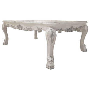 ACME Dresden Rectangular Wooden Coffee Table with Claw Legs in Bone White