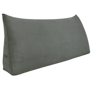 Bed Wedge Reading Pillow Headboard Backrest Cushion Corduroy Grey, 59x20x8