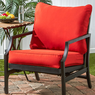 Steel Lounge Chair with Radiant Red Cushions