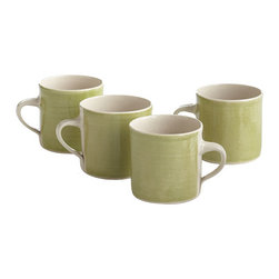 Wonki Ware Ceramics - Large Green Mugs - Set of 4 - New - Mugs