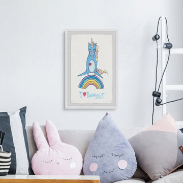 "Playful Rainbow Unicorn" Framed Painting Print