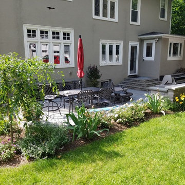Maplewood expanded side patio with water feature