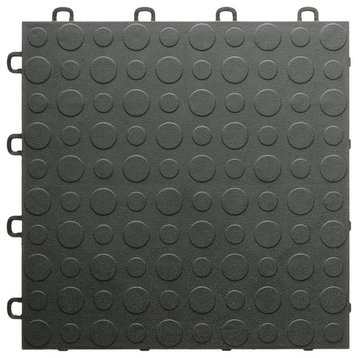 12"x12" Interlocking Garage Flooring Tiles, Coin Top, Set of 30, Black