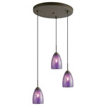Woodbridge Lighting - Venezia Mini Pendant, Bronze, Mosaic Purple, 3-Light, 11"D - The Venezia collection is a series of hanging lights featuring uniquely colored designer glass. With many color options to choose from, this transitional design can blend in many rooms with different colors and themes.