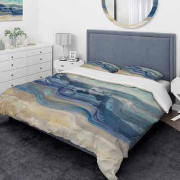 Coast Blue Sea Waves Watercolour Duvet Cover Set, King