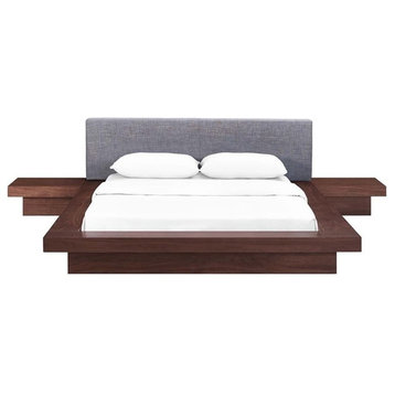 Hawthorne Collections 3-Piece Wood Queen Panel Platform Bed in Walnut/Gray
