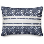 DDCG - Navy with White Stripes and Leaves Spun Poly Pillow, 14"x20" - This polyester pillow features a design of navy and white leaves to help you add a stunning accent piece to  your home. The durable fabric of this item ensures it lasts a long time in your home.  The result is a quality crafted product that makes for a stylish addition to your home. Made to order.