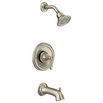Moen - Moen Brantford Brushed Nickel Posi-Temp(R Tub/Shower T2153BN - With intricate architectural features that transcend time, Brantford faucets and accessories give any bath a polished, traditional look. Classic lever handles, a tapered spout and globe finial give this collection universal appeal.