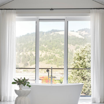 Glossy + Matte White Bathroom Floor Tile