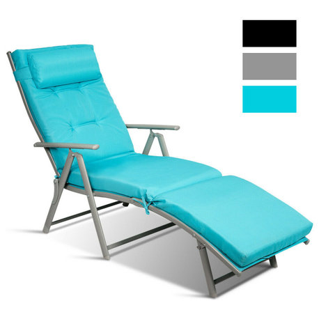 Costway Outdoor Folding Chaise Lounge Chair w/Cushion Turquoise