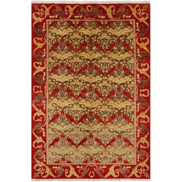 6'x9' Oriental Handmade Wool William Morris Area Rug, Q1907