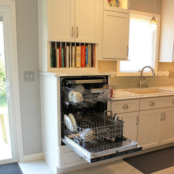 Alpha, IL White and Gray Kitchen with Hidden Laundry and Raised Dishwasher