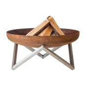Memel Modern Outdoor Patio Rust and Stainless Steel Fire Pit, Large 31"