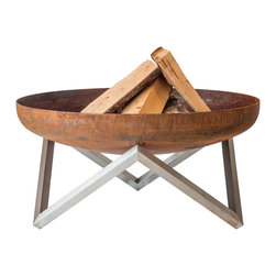 Curonian Deco - Memel Modern Outdoor Patio Rust and Stainless Steel Fire Pit, Large 31" - Fire Pits