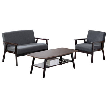 Bahamas Coffee Table Loveseat Chair Set, Dark Gray/Espresso