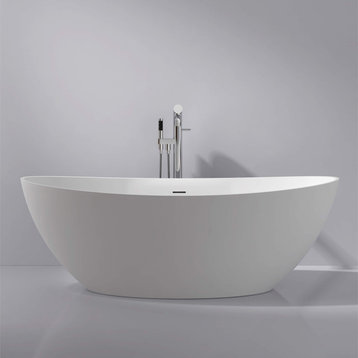 ADM Oval Freestanding Bathtub, White, 63", Matte White