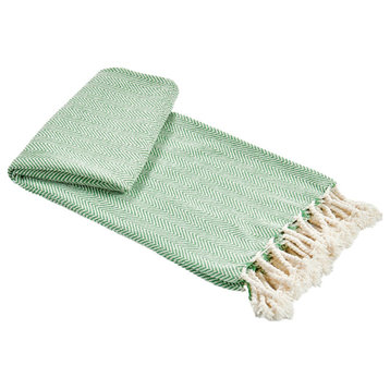 Chevron Knit Woven Throw Blanket, Green