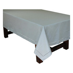Xia Home Fashions - Melrose Easy Care Cutwork Hemstitch 70"x104" Tablecloth, Teal - Tablecloths