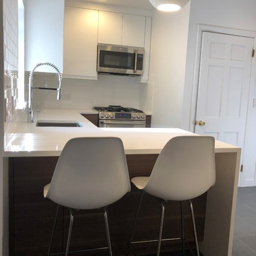 Custom wall and base cabinets right of range