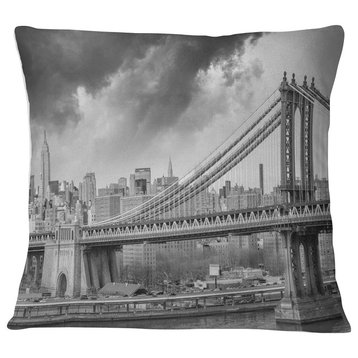 Gray Manhattan Skyline Cityscape Photography Throw Pillow, 16"x16"