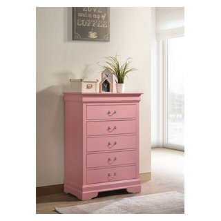 Glory Furniture Louis Phillipe 3 Drawer Nightstand in Pink