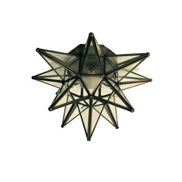Moravian Star Ceiling Light, Flush Mount, Clear Glass, Bronze Trim