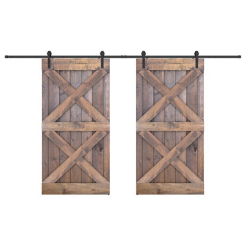Solid Wood Barn Door, Made in USA, Hardware Kit, DIY, Brown, 84x84"