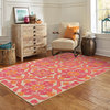 Costa Ornate Floral Medallions Sand and Pink Indoor/Outdoor Rug, 7'10"x10'10"