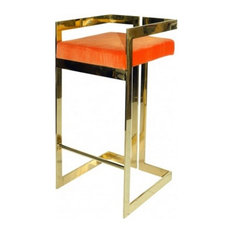 Worlds Away - Worlds Away Hearst Barstool, Orange Velvet And Brass - Bar Stools and Counter Stools