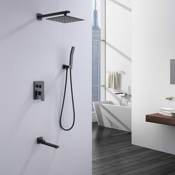 10" Shower Faucet Set Rainfall Shower Head Combo w/ Tub Filler Spout