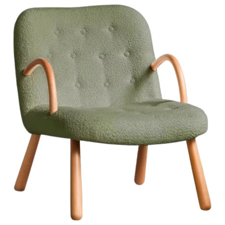 Beech Solid Wood Alpaca Armchair, Sheep Wool Matcha Green 24.8x30.7x31.1"