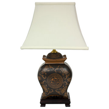 19" Black and Brown Medallions Porcelain Lamp