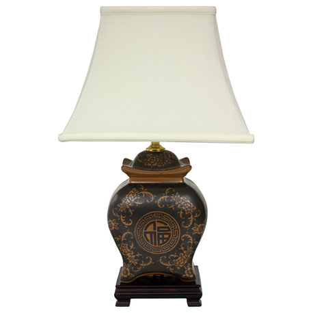 19" Black and Brown Medallions Porcelain Lamp