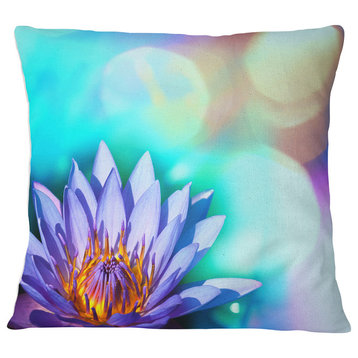 Blossoming Purple Lotus Flower Floral Throw Pillow, 18"x18"