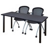66" x 24" Kee Training Table- Grey/Black and 2 Cadence Nesting Chairs