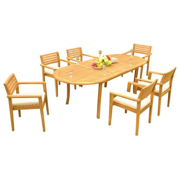 7-Piece Teak Dining Set, 94" Extension Oval Table, 6 Montana Stacking Chairs