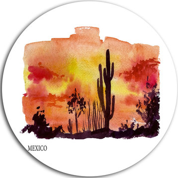 Mexico Vector Illustration, Cityscape Painting Disc Metal Wall Art, 11"