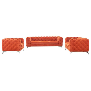 Slader Modern Orange Fabric Sofa Set