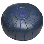 Moroccan Buzz - Moroccan Leather Pouf Ottoman, Navy Blue, Stuffed - Ours is a premium version of the Moroccan leather pouf: heavier, more durable, crafted of premium materials and handmade charm. The Moroccan Buzz label is assurance that your pouf has been responsibly sourced from select Moroccan artisans who consistently meet our specifications for leather quality, stitching quality and detail, zipper weight, and more. Each pouf is unique, with subtle variations inherent in authentic handcrafted products. Perfect as a footstool/ottoman, extra seating or decor accent in living room, family room, nusery, playroom and more. Measures approximately 20" diameter and 13.5" high. Bottom zipper. Cleaning: use mild leather cleaner when needed.