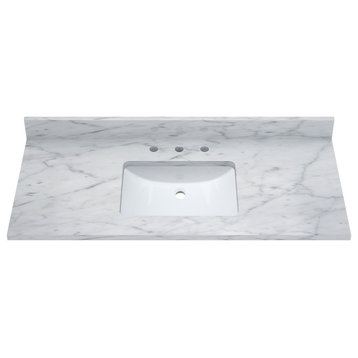 Carrara White Marble Top With Mounted Rectangular Ceramic Basin, 49"
