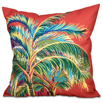 Vacation, Floral Print Pillow, Coral, 18"x18"