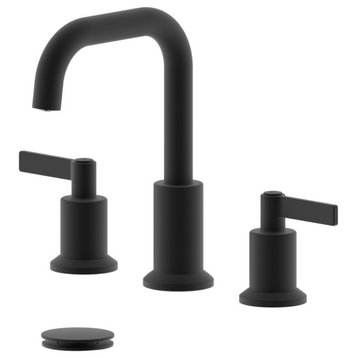 Kadoma Double Handle Matte Black Widespread Faucet, Drain Assembly With Overflow