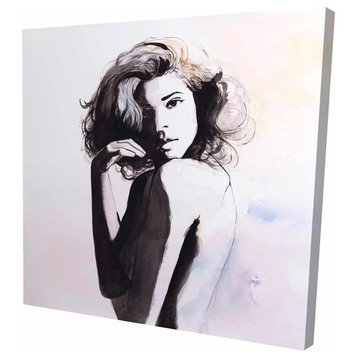 Watercolor Young Woman, Fine Art Gallery Wrapped Canvas, 24"x24"