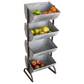 Four Tiered Vertical Standing Perforated Metal Bins Tower Storage Organizer