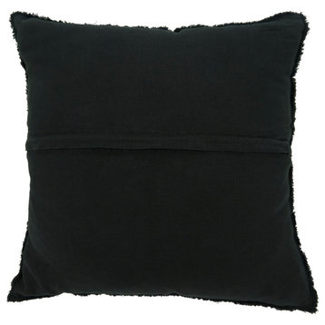 Fringed Design Linen Throw Pillow, Black, 20", Down Filled