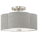 Livex Lighting - Livex Lighting Brushed Nickel 2-Light Ceiling Mount - The brushed nickel frame gives the Kalmar two light ceiling mount a clean, modern feel while the cool, clover shaped gray hand crafted hardback drum shade adds an unexpected splash of fun.